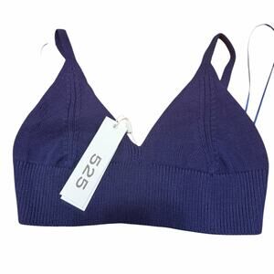 525 America Women's Knit Bralette Top Indigo Cotton Crop Top size L New NWT